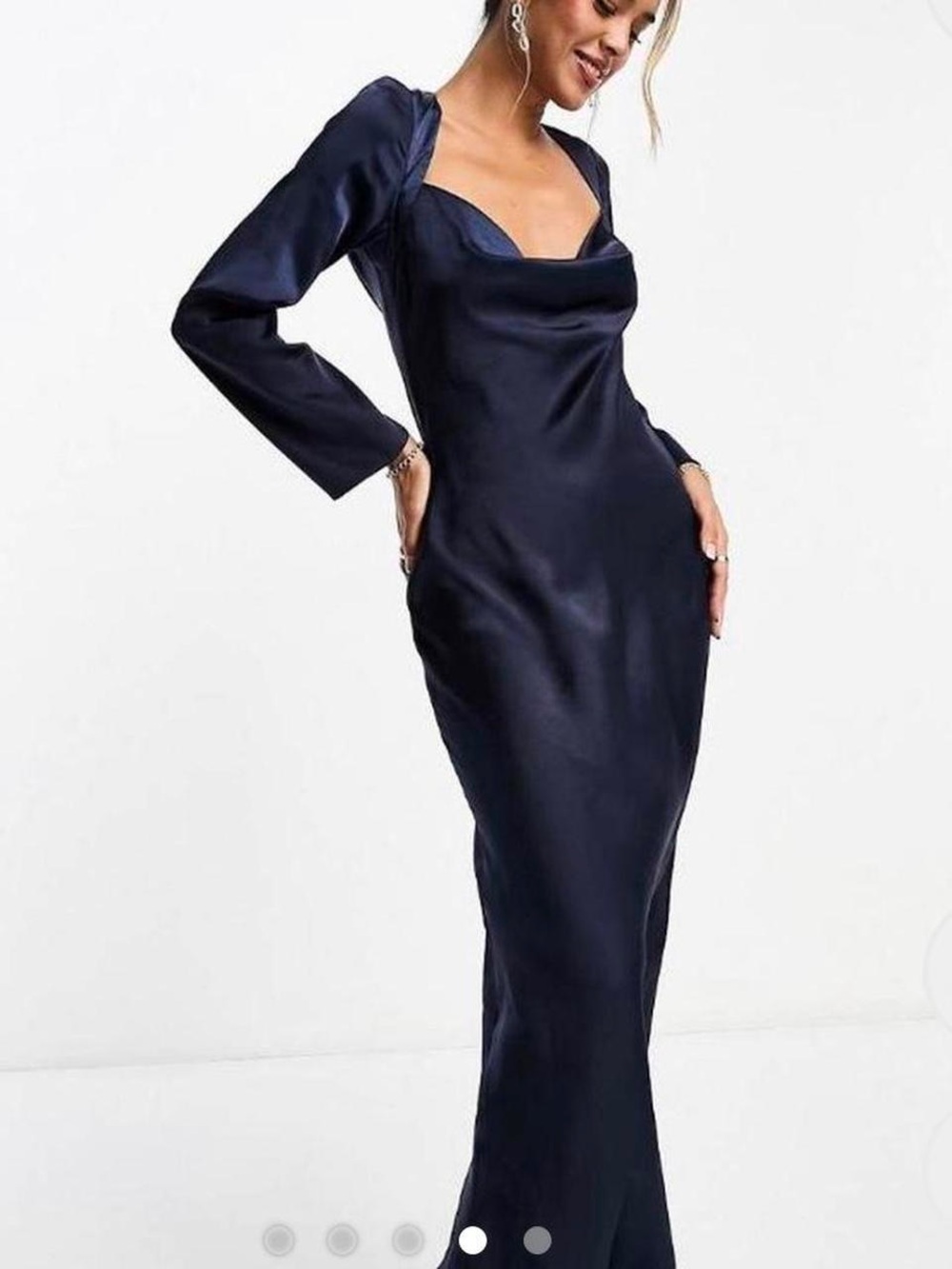 ASOS Midnight Navy Long Sleeve Satin Column Dress